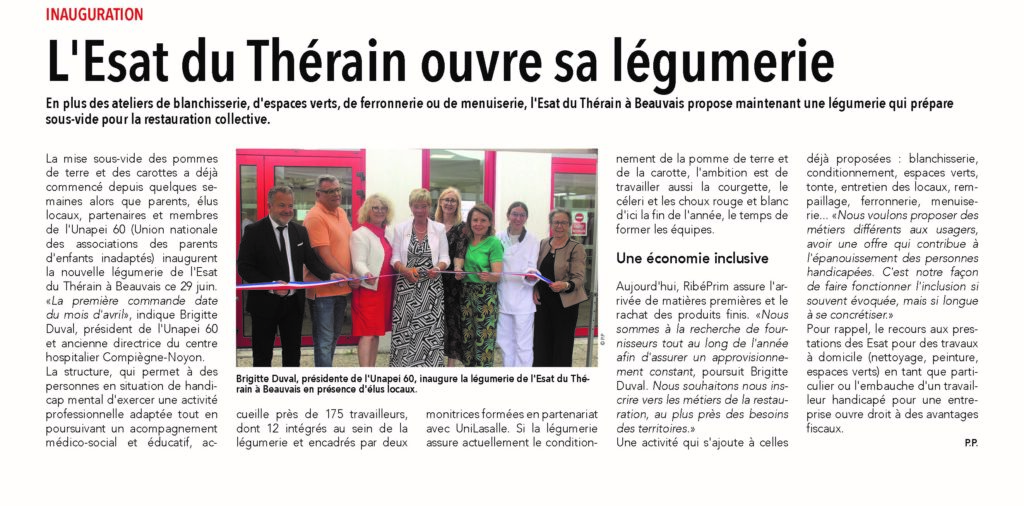 article l'Oise Agricole du 14 juillet 2023 - l'ESAT du Thérain ouvre sa légumerie